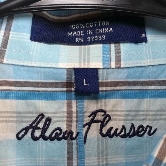 Alan Flusser Plaid Long Sleeve Button Down Shirt, Size Large - Picture 4 of 4